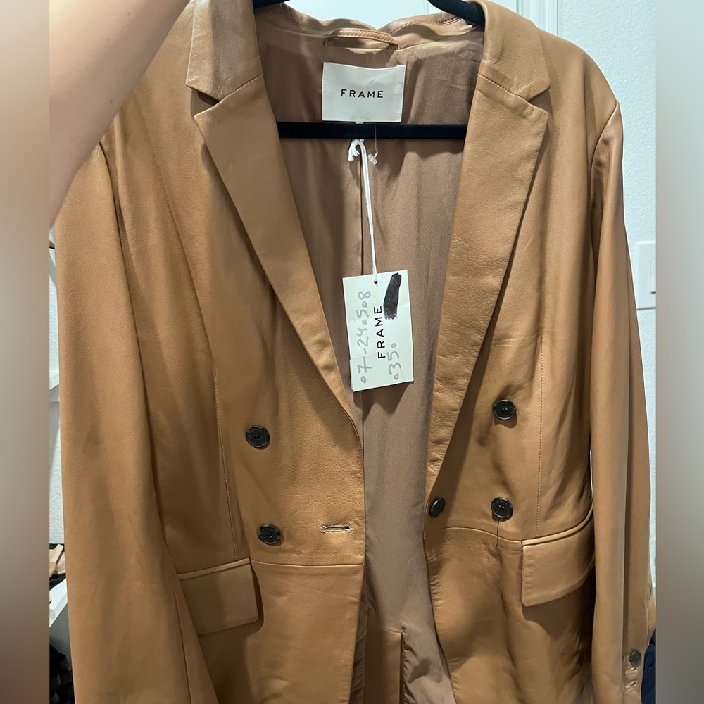 BRAND NEW: never worn Authentic Frame Tan Blazer with Structured Shoulders